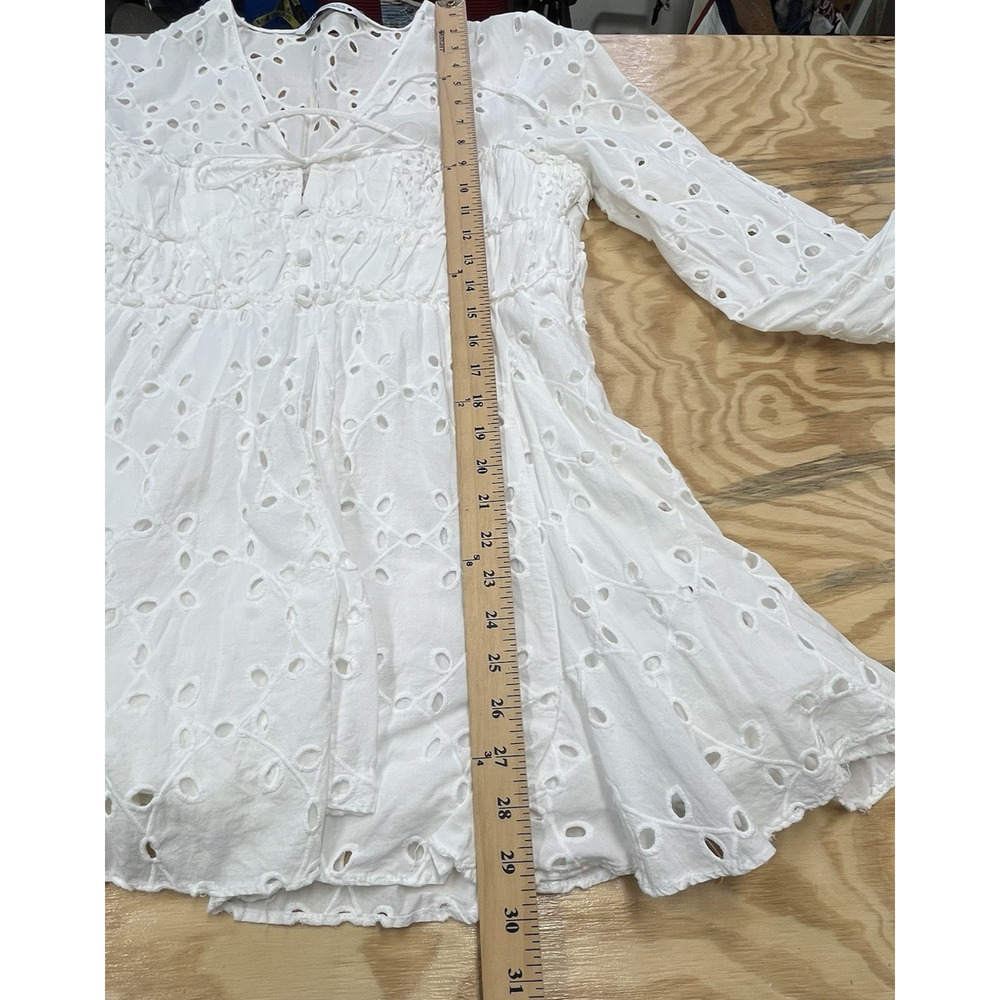 Zara White Eyelet Babydoll Mini Dress Womens XL Empire Waist Boho Festival - Picture 16 of 16